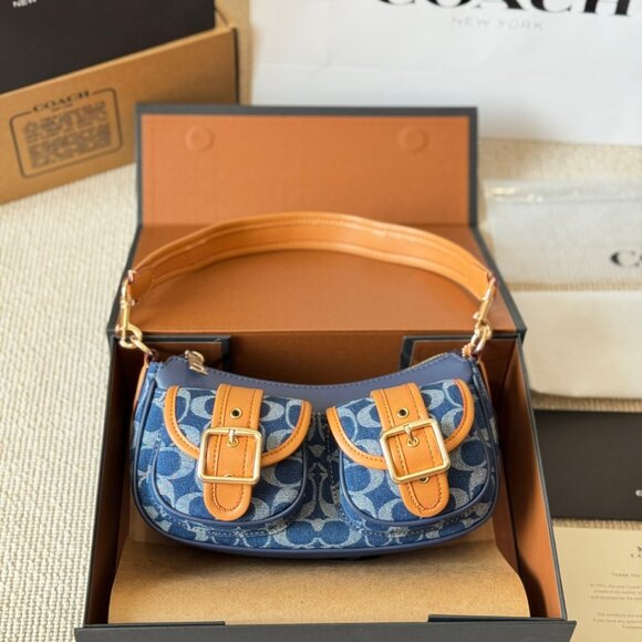 COACH Ashton Baguette Bag In Signature Canvas Denim CY700 - Picture 2 of 9